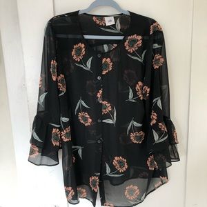 Sheer button up floral blouse